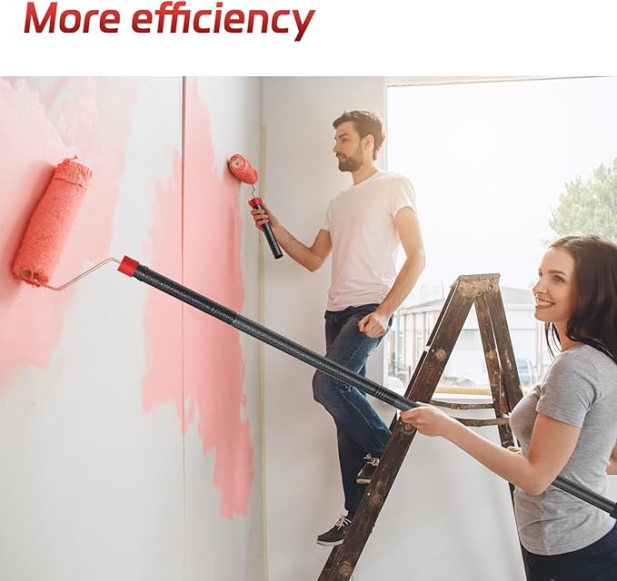 Paint Roller Brush Kit, 6 FT Paint Roller Extension Poles Multi-Function Paint Roller Kit with Brush Stainless Steel Poles Splicing Rod House Mural Brush for Walls and Ceiling