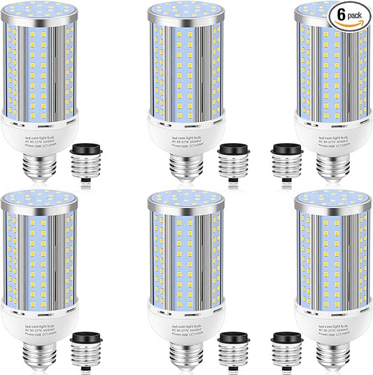 6 Pack 36W Corn LED Light Bulb,(320 Watt Equivalent)Fanless E26/E39 Medium/Large Mogul Base LED Cob Lamp 5000K Daylight 5,400LM for Outdoor Indoor Garage Warehouse Factory Workshop Street Backyard
