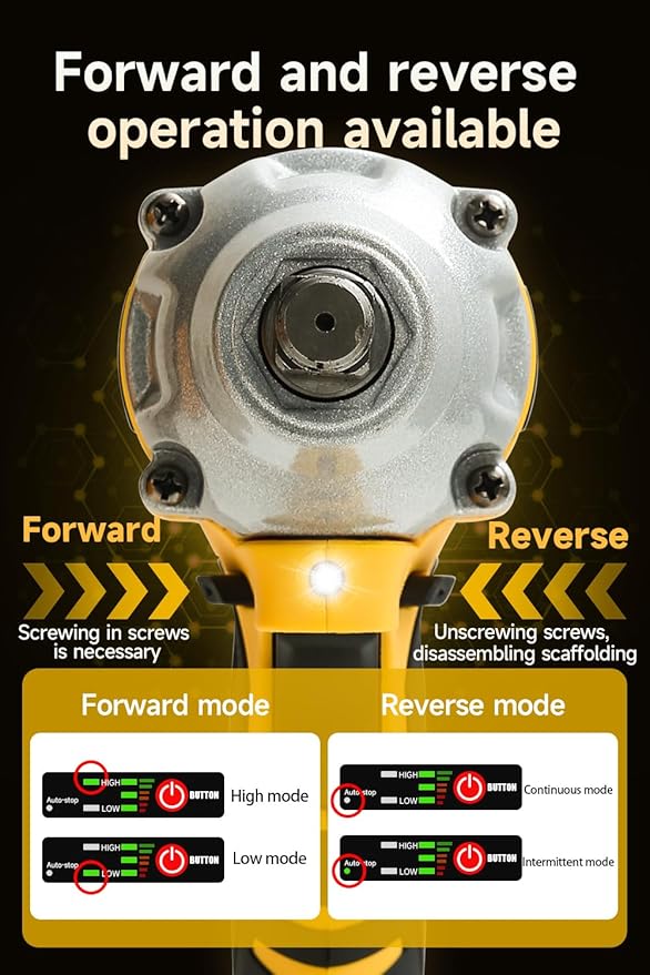 Cordless Impact Wrench 258Ft-lb（350N.m）, 1/2 Impact Gun, 2 Batteries, Pistola de Impacto, with 6 Sockets, Electric Impact Driver for Car Tires and Home YELLOW