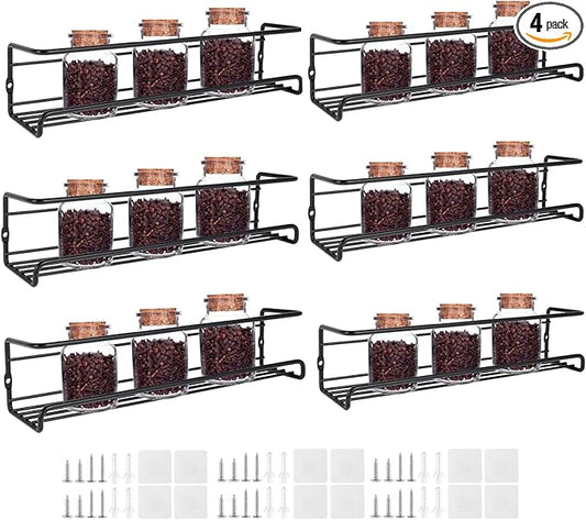 Spice Rack Organiser Hanging Spice Shelves Carbon Steel Wall Mount Spice Rack Kitchen Storage Racks Storage Spices and Condiments Spice Jars for Kitchen Cabinet Cupboard Pantry Door (4)