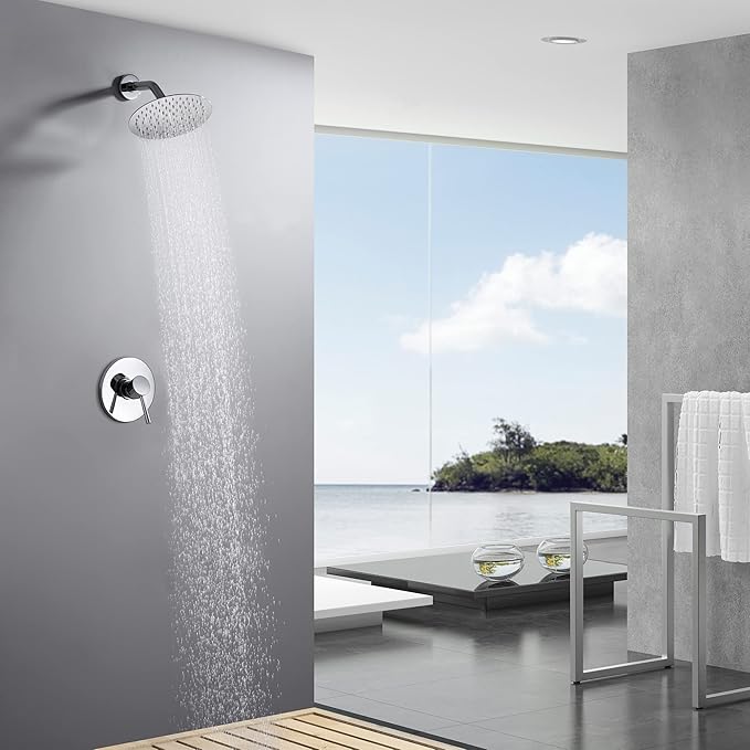 SUMERAIN Bathroom Shower Faucet with Valve, 8 Inch Rain Shower Head and Faucet Set Single Handle, Chrome Finish