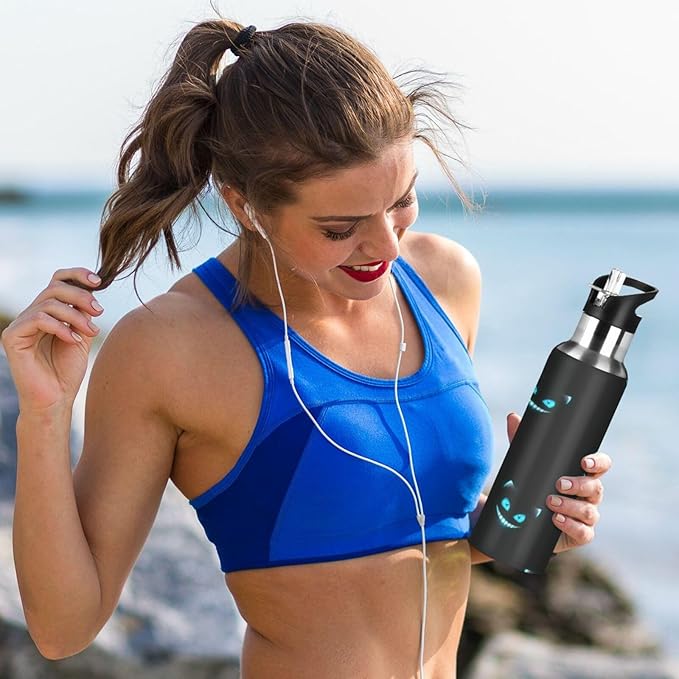 Cheshire Cat Texture Sports Water Bottle, 22 Oz BPA Free Non-Toxic Stainless Steel Water Bottle with Straw for Gym Yoga Fitness Camping