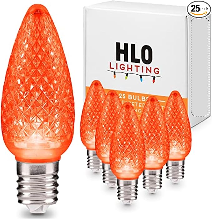 HLO Lighting Set of 25 Orange C9 Faceted LED Christmas Light Bulbs for Indoor & Outdoor Use | Durable Replacement Bulbs