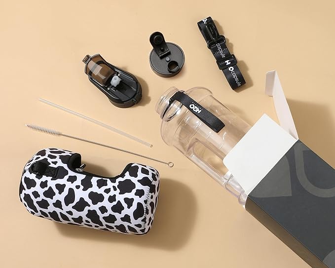 H2O Capsule 2.2L Half Gallon Water Bottle with Storage Sleeve and Covered Straw Lid – BPA Free Large Reusable Drink Container with Handle - Big Sports Jug, 2.2 Liter (74 Ounce)