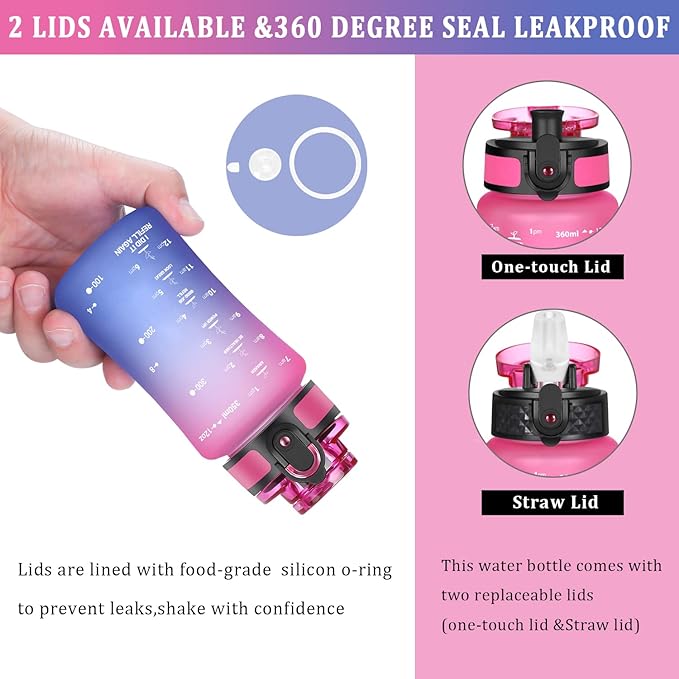 GOPPUS Kids Water Bottle with Straw Spout Lid 10pcs Stickers 12 oz Leak-proof BPA Free Motivational Time Marker Tritan Plastic Water Bottles for Girls Boys School Sports