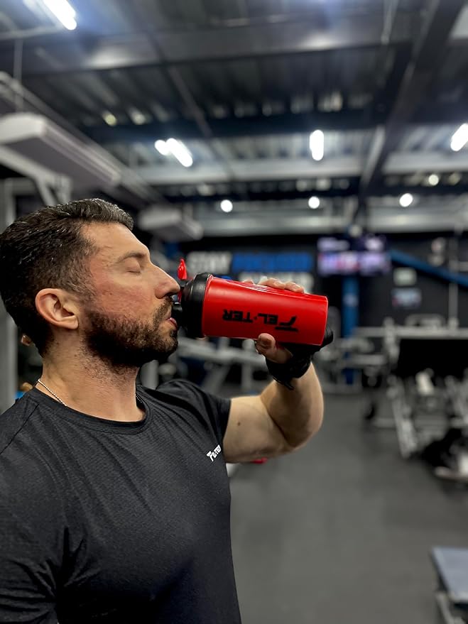 Protein Shaker Bottle – Shaker Bottle for Protein Mixes and Supplement Shakes, Protein Shaker Cup, Stainless Steel Shaker Ball Wire Whisk (Red, 24 - Ounce)