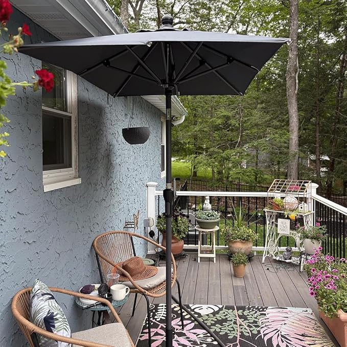 PURPLE LEAF 6' x 4' Rectangular Patio Umbrella Outdoor Table Umbrella Aluminum Frame Market Umbrella Sun Umbrella with 8 Sturdy Ribs & Tilt for Garden Deck Lawn & Pool Gray