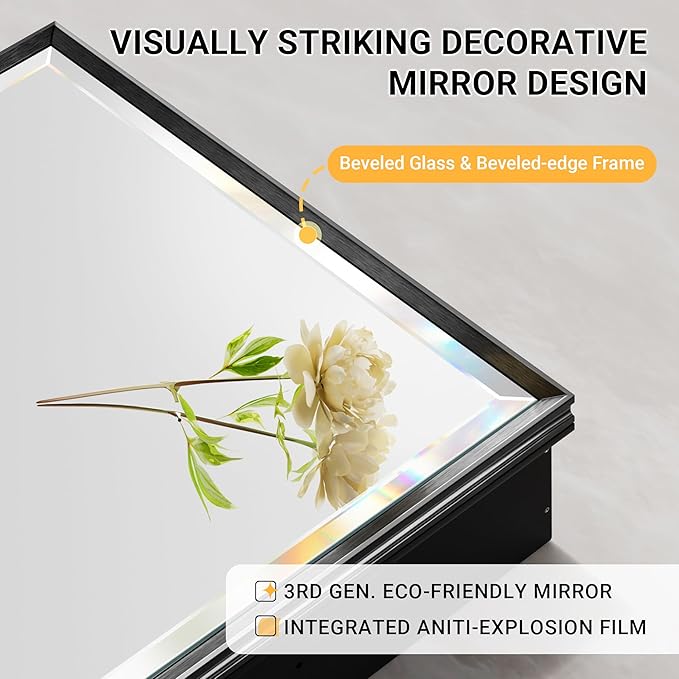 Black Medicine Cabinet Mirror, 16''x 26'' Surface or Recessed Aluminum Framed Medicine Cabinet with Beveled Mirror, Full-Assembled, Adjustable Shelves,Reversible Bathroom Mirror with Storage