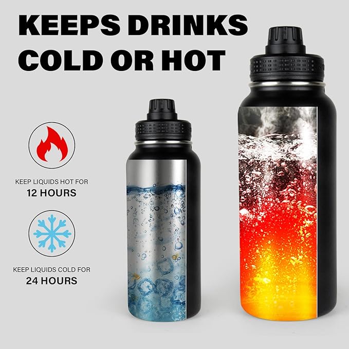 Magnetic Water Bottle with Phone Holder, 32oz Insulated Water Bottle Stainless Steel Travel Water Bottle for Gym, Hot 12H, Cold 24H (Black) (Black)