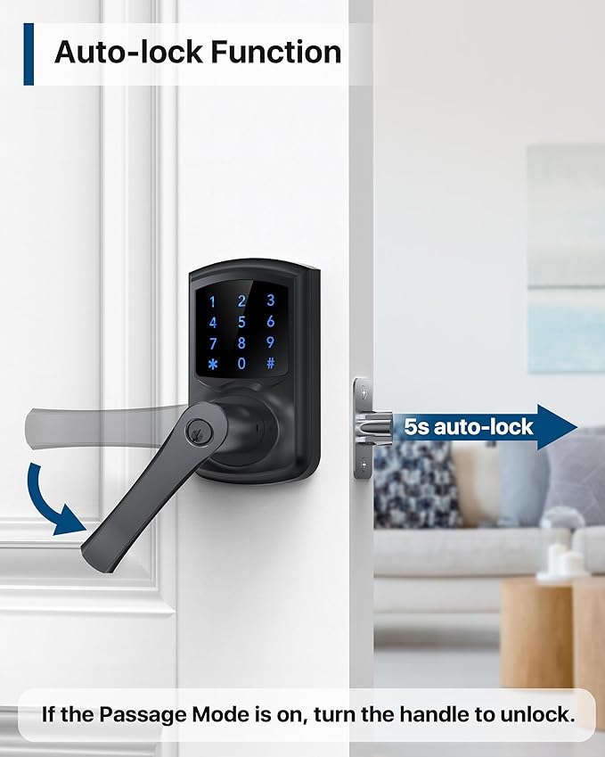HIDALIFE Keyless Entry Door Lock with Keypad and Handle for Front Doors, Touchscreen, Anti-peep Password, Auto-Locking, Matte Black 4 Pack