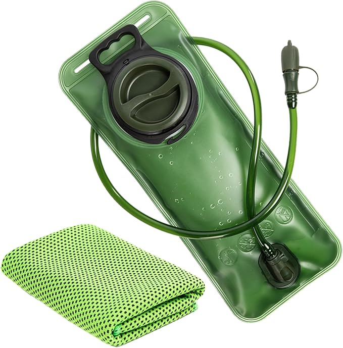 Hydration Bladder, BPA Free Water Bladder, Hiking Water Storage Bag and Tactical Backpack Combination, Suitable for Camping, Cycling, Running, Rock Climbing,2-Liter Military Green