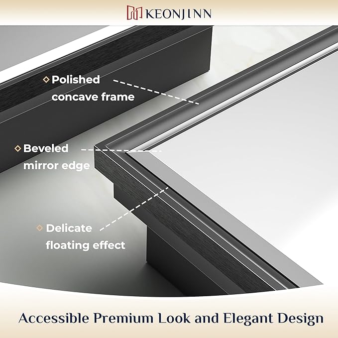 Keonjinn 24” x 30” Black Bathroom Medicine Cabinets with Mirror Recessed or Surface Wall-Mounted Aluminum Alloy Metal Framed Beveled Bathroom Mirror, Large Single Door Farmhouse Storage Cabinet Mirror