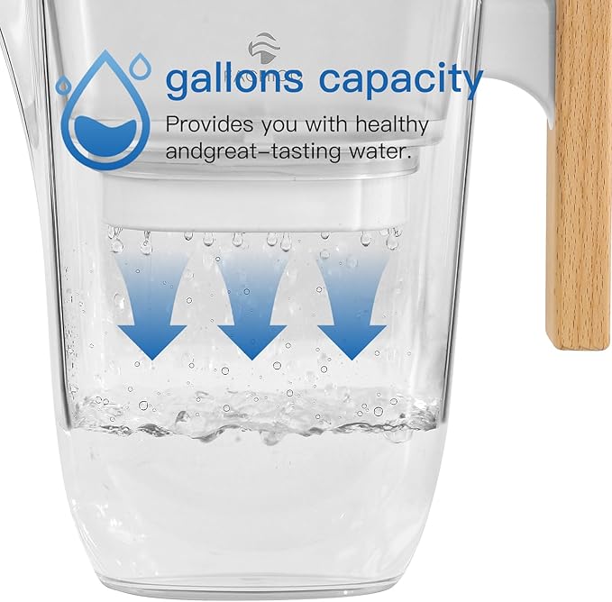 Water Filter Pitcher, 200-Gallons Long-Life 10-Cup Pitcher with 1 Filter, 5X Times Lifetime, Reduces PFAS, PFOA/PFOS, Fluoride, Chlorine, Rust, Microplastics, BPA Free, Clear, Lasts 3 Months