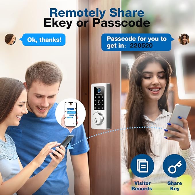 Fingerprint Keyless Entry Door Lock 6-in-1, Electronic Deadbolt with Auto-Lock, Anti-Peeping Smart Key for Front Door, IP65 Waterproof Front Smart Lock Deadbolt for Home
