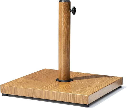 Patio Umbrella Base, 43lbs Outdoor Heavy Duty Square Concrete Stand Market Umbrella, Teak Brown