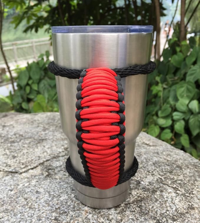 Handmade Paracord Handle for Yeti/Rtic/Ozark Trail Rambler 30 Oz Tumbler. Red/Black