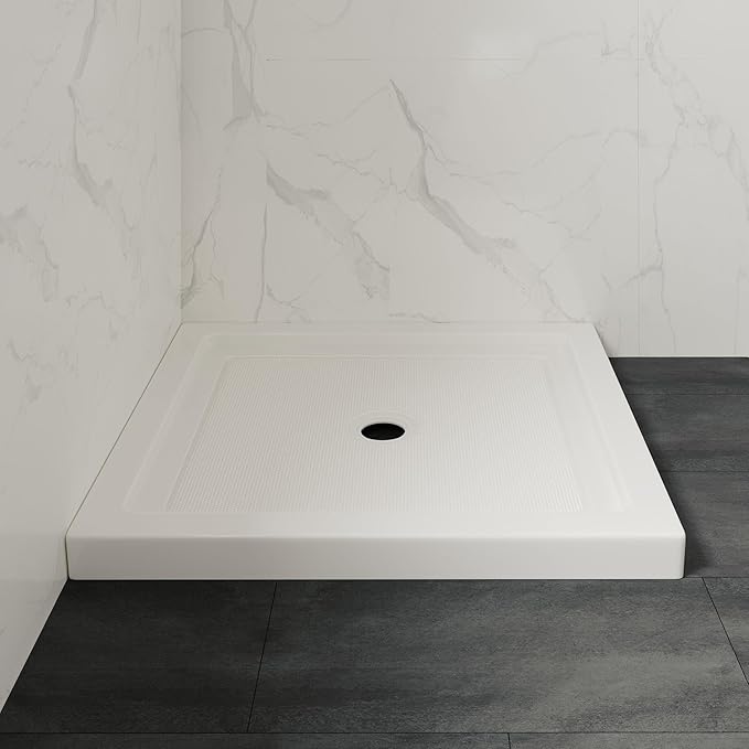 OVE Decors 38 in. W x 36 in. D Shower Base Pan Square, Center Drain, White Acrylic, Reversible Design