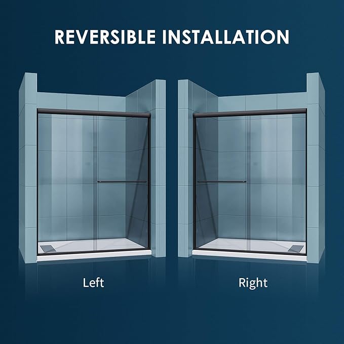 SUNNY SHOWER Glass Shower Door Frameless Double Sliding Shower Glass Door, 1/4 inch Clear Glass Shower Panel, Stainless Steel Hardware, Bathroom Sliding Door, Black Finish 46.5-48 in.W x 72 in.H