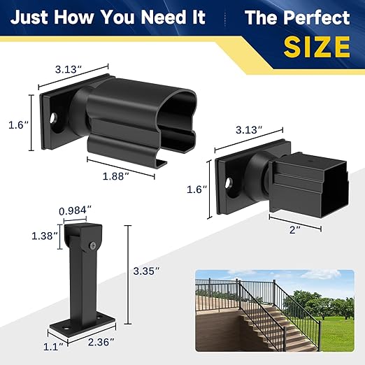 4 Pack Aluminum Adjustable Railing Bracket with Stair Foot, Deck Railing Bracket Connector, Black Textured Powder-Coat Finish Railing System(Universal Brackets)