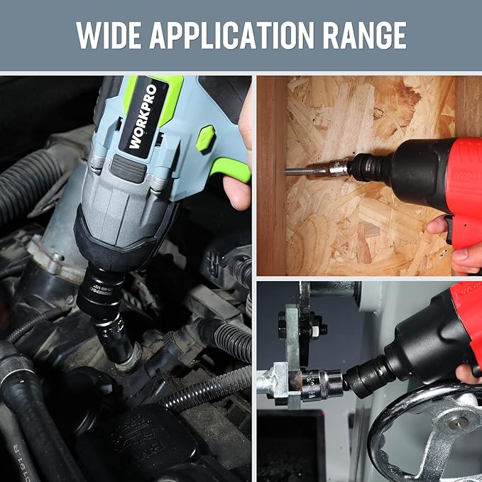 WORKPRO Impact Universal Joint Set, 3 Piece-1/2", 3/8", 1/4"Inch Drive Swivel Socket Set, Socket Adapter Set, Premium CR-MO Steel, Impact Grade, 360 Degree Rotation for Various Angles