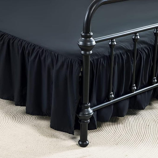 Bed Skirt Full Size Ruffled Bed Skirt with Split Corners, 16 Inch Drop Dust Ruffle Bed Skirt with Platform, Black, Full - 16" Drop