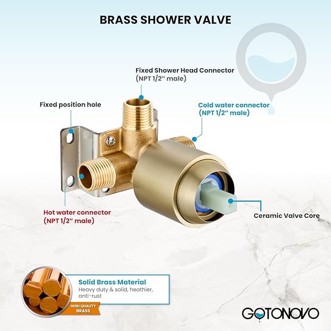 gotonovo Single-Handle Shower Faucet Set Shower Kit with Valve Shower Head and Handle Set Shower Trim Kit with 6 Modes ABS Handheld Shower Fixtures Shower Valve and Trim Kit Brushed Gold