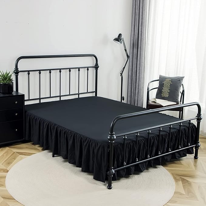 Bed Skirt Ruffled Bed Skirt with Split Corners, 18 Inch Drop Dust Ruffle Bed Skirt with Platform, Black,Full Size