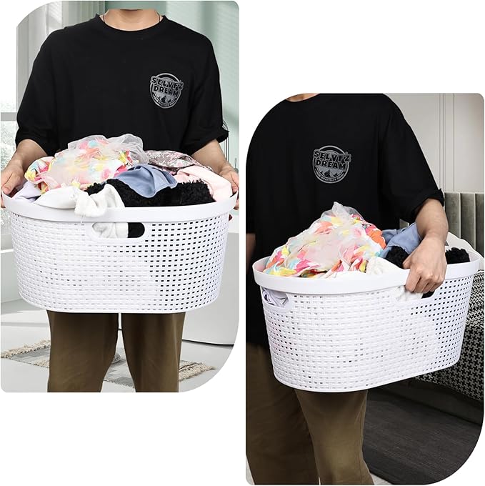 4-Pack Easy Carry Clothes Hamper, Laundry Basket for the Laundry Room, White