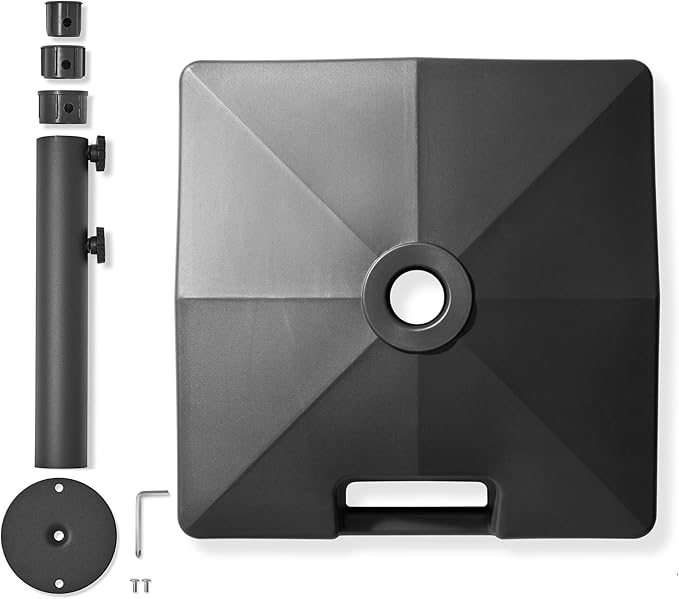 Casafield Patio Umbrella Base, 64lb Capacity, Fillable Heavy Duty Rolling Stand with Handle for Outdoor, Patio, Lawn, Deck, Poolside - Black