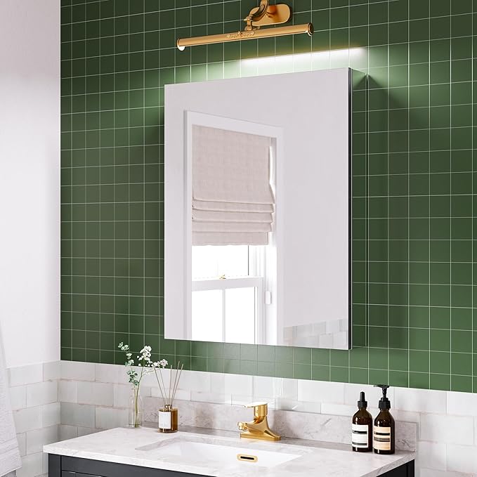 24''×30'' Bathroom Storage Cabinet with Mirror, Medicine Cabinet for Storage, Recessed/Surface Mount, Blum Hinge Soft Close Door, Left Swing