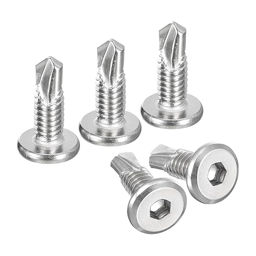 uxcell Hex Socket Self Tapping Screws, 1/4 x 3/4 410 Stainless Steel Sheet Metal Flat Head Drilling Screw 50pcs, Silver