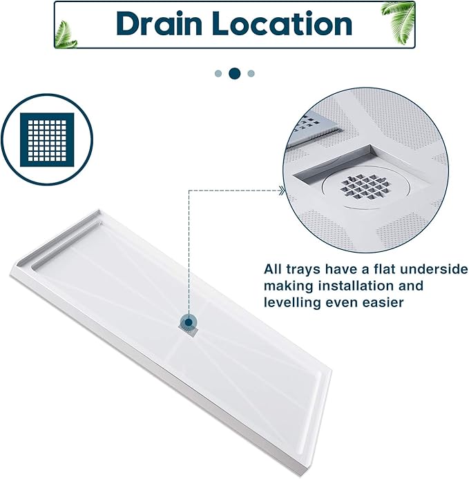 ELEGANT Shower Base 48'' L x 36'' W x 4'' H Center Drain Single Threshold Shower Base Pan Non-Slip Stainless Steel Shower Drain Cover Included