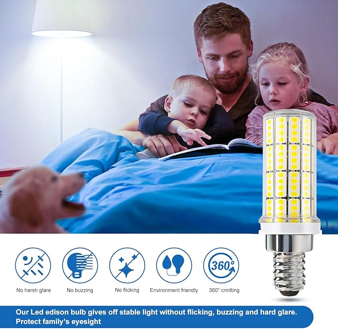 4 Pack E12 Led Bulb 200w Equivalent Chandelier Light Bulbs Bright E12 LEDs Candelabra Bulb 5000k Daylight White 2500lm Led Light Bulb for Chandeliers, Ceiling Fan, Pendant, Wall sconces