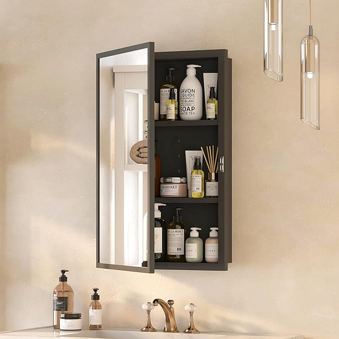 Metal Recessed Medicine Cabinets for Bathroom Medicine Cabinet with Mirror,Medicine Cabinet Wall Mounted,Bathroom Cabinet with Mirror,Adjust Shelves Mirrored Cabinets with Storage 16x26