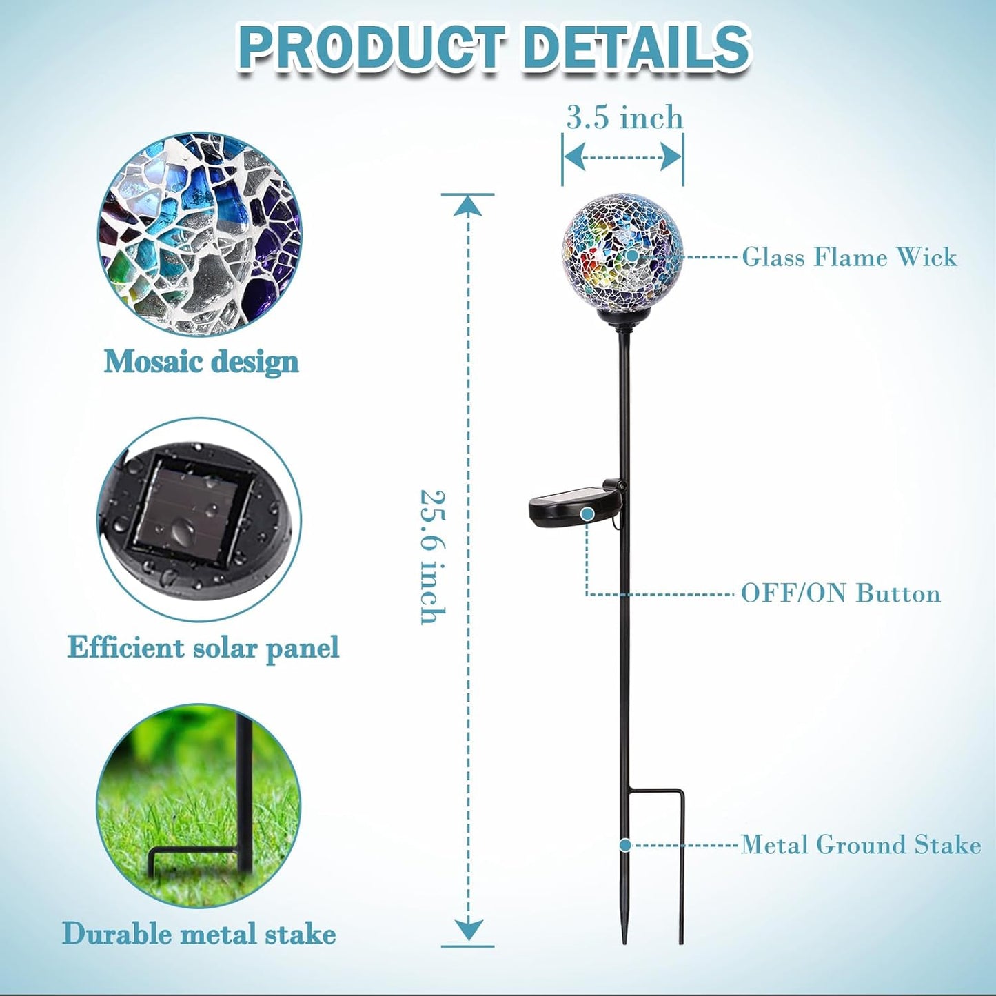 Solar Garden Lights Outdoor Decorative - Solar Gazing Ball Mosaic Garden Stakes Decorative Waterproof Outdoor Lights for Pathway Yard Lawn Decoration Multi