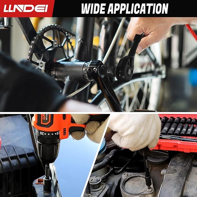 LLNDEI 1/4" Drive Socket Wrench Set, 1/4-Inch Impact Socket Set Metric(4-15mm) Deep and Shallow 6 Point, CR-V, 63PCS with 72T Ratchet Wrench Handle for Household&Automotive Repairing