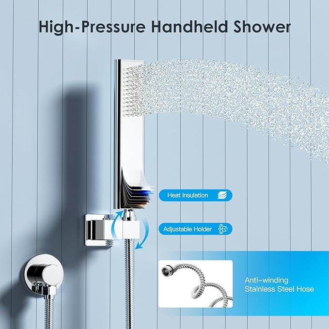 Shower System Shower Faucet Set with Push-Button Diverter and Wall Supply Elbow 12 Inch Shower Head Polished Chrome