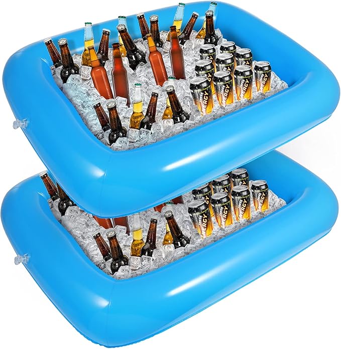 HEMOTON 2 PCS Inflatable Serving Bar, Salad Bar Tray Food Drink Containers, Buffet Cooler with Drain Plug, Picnic Ice Food Serving Trays, for Indoor Outdoor BBQ Camping Picnic Pool Party Supplies