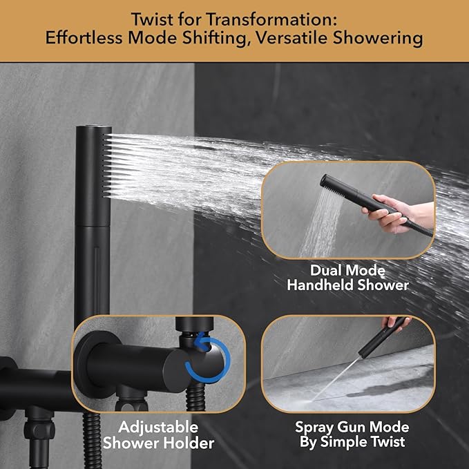 VANFOXLE Thermostatic Shower Faucet Set Matte Black Shower System,Push Button Diverter Shower Faucet with 2 in 1 Handheld,Ceiling Mount Increased Thickness 12 Inch Shower Head with 6 Inch Shower Head