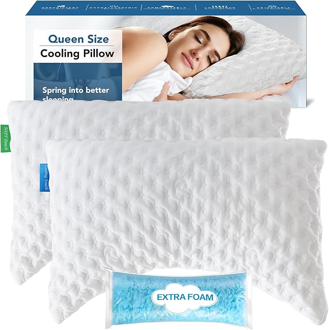 Firebrighting Side Sleeper Pillow for Neck and Shoulder Pain, Adjustable Shredded Memory Foam Bed Pillows for Sleeping,Cooling Curved Pillow with Extra Foam,Queen Size Set of 2, Washable Cover