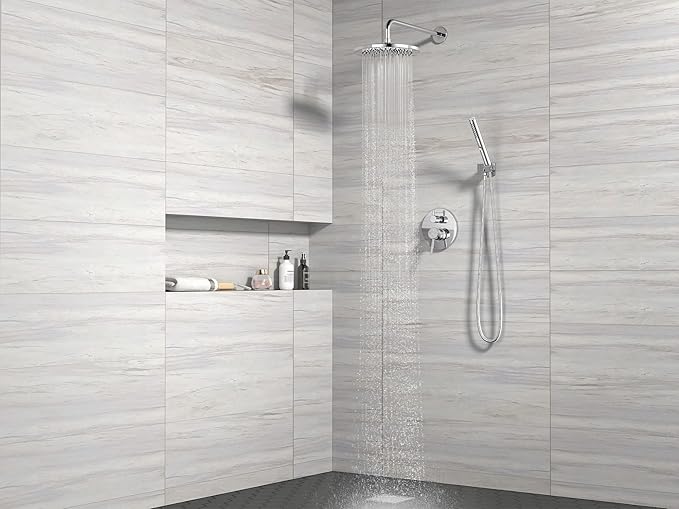 Lava Odoro Modern 2-Setting Round Rain Shower System with Handheld Spray, Chrome Rainfall Shower Faucet Set Rain Shower Head and Handle Set, Shower Valve Trim Kit,10 Inch, Chrome, SF104-C