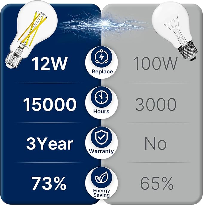 FLSNT 100W Equivalent Dimmable A21 LED Light Bulbs, Efficient 12W, 1600Lumens, 5000K Daylight, CRI90, E26 Medium Base, Clear Glass, 4 Pack