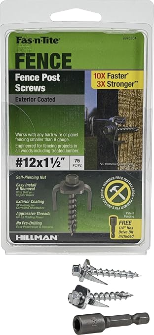 Exterior-Coated Fence Post Screws #12 x 1-1/2", Heavy Duty Wood Screws for Fencing, Decking Construction, Self Tapping Screws for Treated Lumber, Drywall, #12 x 1-1/2", 75 Pieces, 9976304