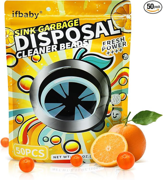 50 Count Garbage Disposal Cleaner and Deodorizer – Sink Odor Eliminator, New Powerful XL Sink Drain Freshener Pods | Dissolves Grease, Eliminates Odors, Orange Zest Scent (Orange)