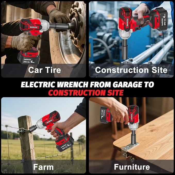 Cordless Impact Wrench 1/2 Inch, 21V Max Brushless, 450 Ft-lbs (600N.m) Max Torque, 3-Speed, w/ 4.0Ah Battery & Quick Charger, 6Pcs Impact Sockets - for Automotive Repair, Tire Changing, Home DIY