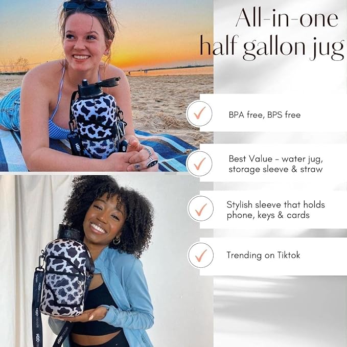 H2O Capsule 2.2L Half Gallon Water Bottle with Storage Sleeve and Removable Straw – BPA Free Large Reusable Drink Container with Handle - Big Sports Jug, 2.2 Liter (74 Ounce), Cowbell