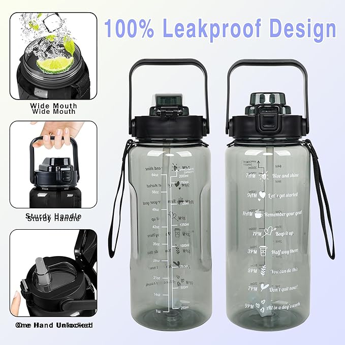 Goth Moon Half Gallon Water Bottle with Sleeve, 64 Oz Water Bottle with Measurements Marked, Leakproof-Free Drinking Water Bottle, Sports Water Bottle BPA Free Half Gallon Water Jugs