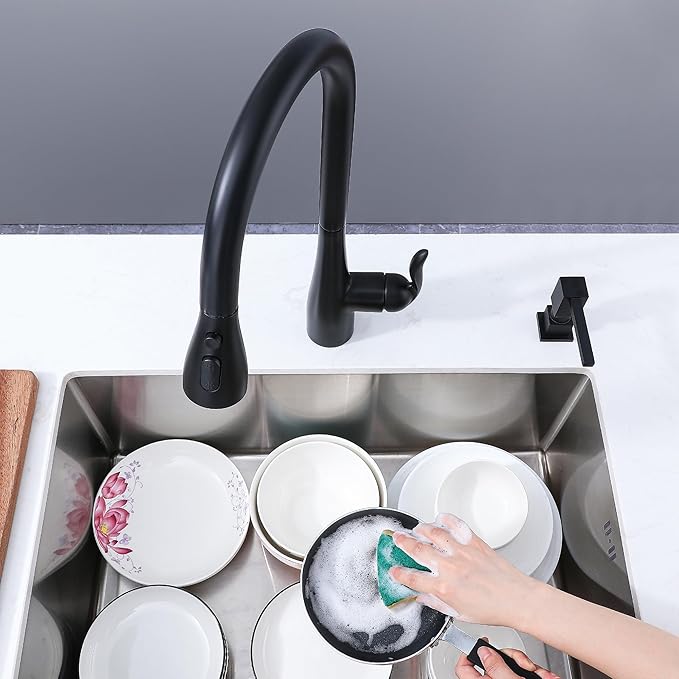 Sink Soap Dispenser for Kitchen Sink (Matte Black), All Brass Built-in and Refill from Top Design,Metal Hand Soap & Dish Soap Copper Pump