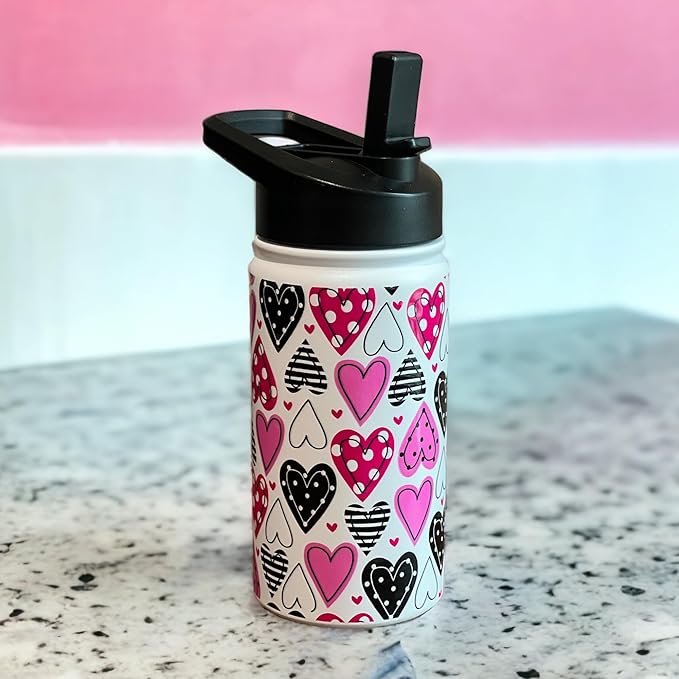 Biddlebee Kids Water Bottle with Straw Lid | 14oz Insulated Stainless Steel Reusable Bottles for School | Leak Proof Cap with Handle & Touch Free Spout | Great for Boys & Girls