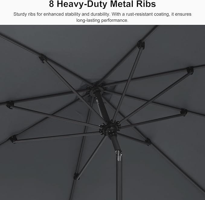 PURPLE LEAF 8' x 8' Square Patio Umbrella Outdoor Table Umbrella Aluminum Frame Market Umbrella Sun Umbrella with 8 Sturdy Ribs & Tilt for Garden Deck Lawn & Pool Light Gray